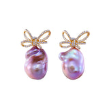 Freshwater Baroque  Purple  13-15mm  Fireball Pearls  Earring