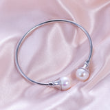 SHAO JEWELRY 2 Pcs Natural Freshwater  Edison Pearl  10-11mm S925 Pearl bangle bracelet Elegant Design For Daily  Wear