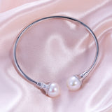 SHAO JEWELRY 2 Pcs Natural Freshwater  Edison Pearl  10-11mm S925 Pearl bangle bracelet Elegant Design For Daily  Wear