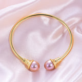 SHAO JEWELRY 2 Pcs Natural Freshwater  Edison Pearl  10-11mm S925 Pearl bangle bracelet Elegant Design For Daily  Wear