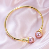 SHAO JEWELRY 2 Pcs Natural Freshwater  Edison Pearl  10-11mm S925 Pearl bangle bracelet Elegant Design For Daily  Wear