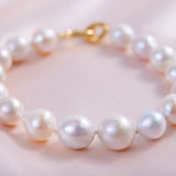 Freshwater Baroque  White  11-12mm  Round Baroque  Bracelet