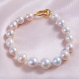 Freshwater Baroque  White  11-12mm  Round Baroque  Bracelet