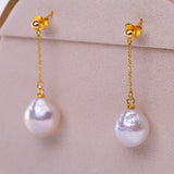 Freshwater Baroque  White  11-12mm  Round Baroque  Earring