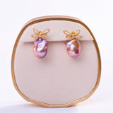 Freshwater Baroque  Purple  13-15mm  Fireball Pearls  Earring