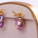 Freshwater Baroque  Purple  13-15mm  Fireball Pearls  Earring