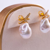 Freshwater Baroque  White  13-15mm  Fireball Pearls  Earring