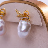 Freshwater Baroque  White  13-15mm  Fireball Pearls  Earring