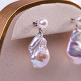 Freshwater Baroque  White  13-15mm  Fireball Pearls  Earring