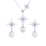 SHAO JEWELRY 3 Pcs Hexgonal Star  Natural Freshwater  Edison Pearl  10-11mm S925 Pearl Set Luxury Design For Wedding  Wear